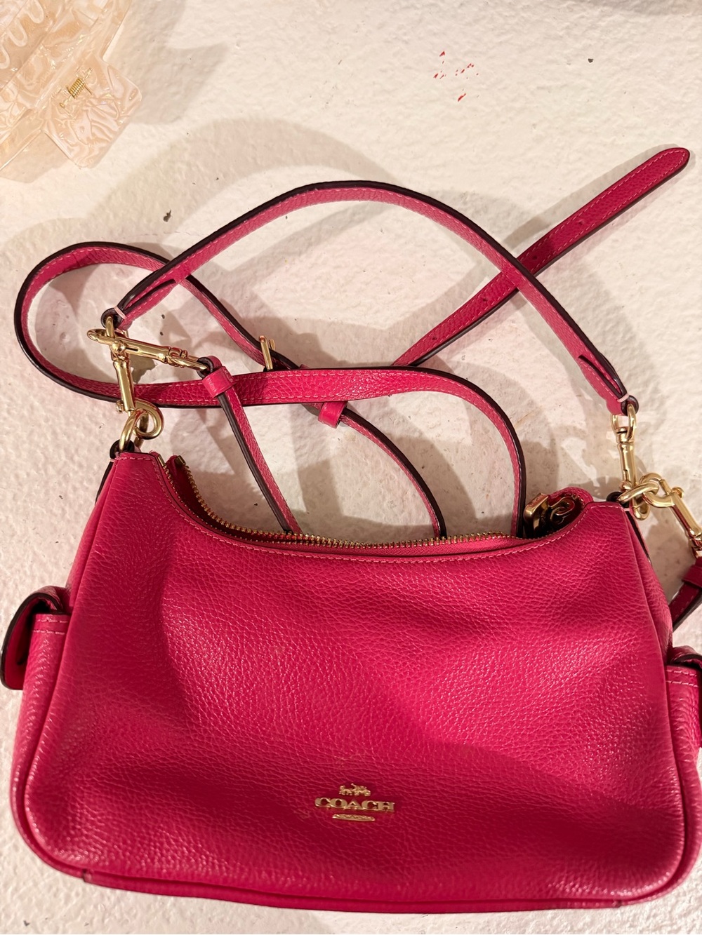 Coach Pebble Leather Crossbody Bag in Fuchsia in good condition